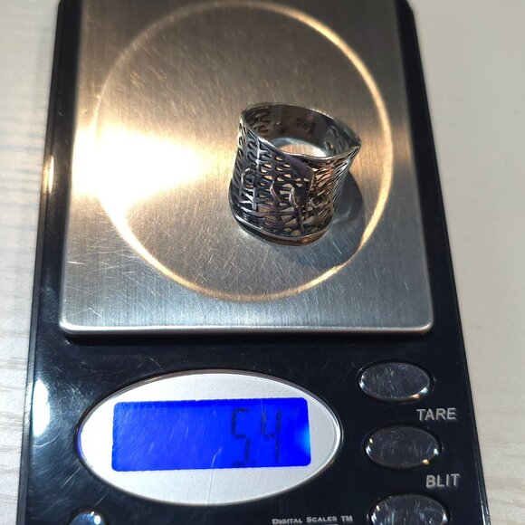 Size 9.5 925 Sterling Silver Rustic Odd Dark Style Wide Ring - Picture 7 of 7